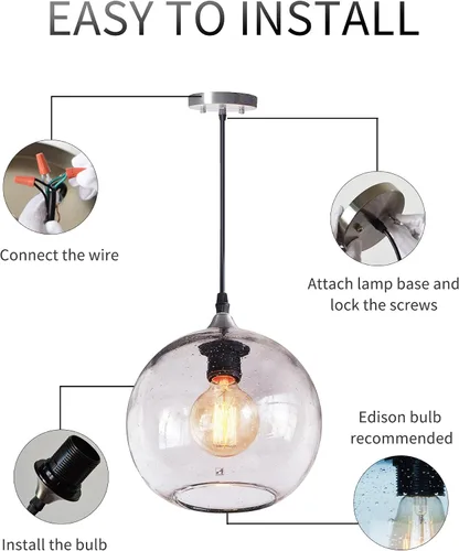 Vista 7 de Iluminación colgante para isla de cocina, luces colgantes de vidrio rústico moderno, globo transparente, luces de burbujas de semillas