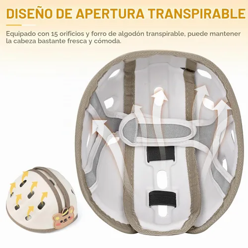 Vista 3 de Protector de cabeza de bebé para gatear y caminar, 6-24 meses (oso marrón) Casco infantil suave anticolisión, transpirable, ultraligero