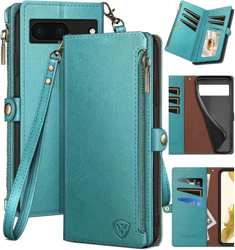 Vista 12 de XcaseBar Funda tipo cartera para Samsung Galaxy S20 FE con cremallera y tarjetero de crédito [bloqueo RFID], funda de piel sintética con tapa