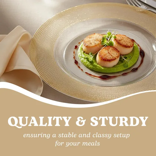 Vista 2 de Bajoplatos de plástico con borde dorado texturizado en cuerda - 13" (Paquete de 4) - Elegantes y duraderos para entretener, cenar y decorar