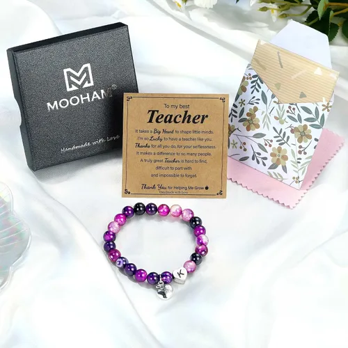 Vista 7 de M MOOHAM Regalos para profesores para mujeres, regalos de agradecimiento para profesores, pulseras de piedra natural para profesores, pulseras