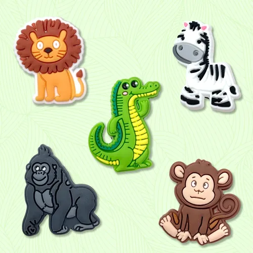 Vista 5 de Hedbitoyo 20 35 dijes de decoración de zapatos de animales de la selva para decoración de zuecos, animales de safari, sandalias, accesorios