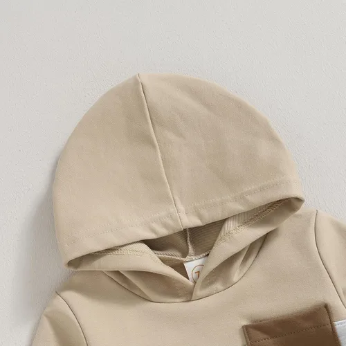 Vista 5 de Ursobutegl Ropa para bebé niño pequeño, sudadera con capucha y bloques de color, 2 piezas, sudadera para otoño e invierno