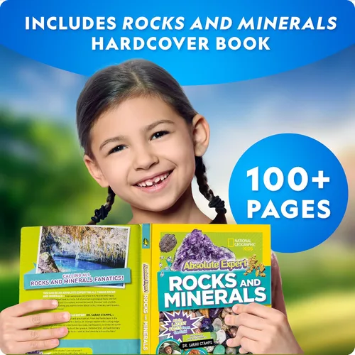 Vista 6 de Caja de colección de rocas National Geographic para niños – Juego de 300 piezas con gemas reales, cristales y minerales - Incluye el libro a todo