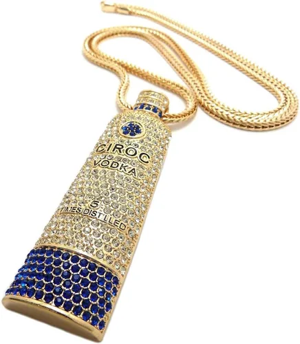 Vista 2 de Collar de cadena Franco de 36 pulgadas con dije de 4mm de botella de vodka Ciroc congelado dorado, para hombre