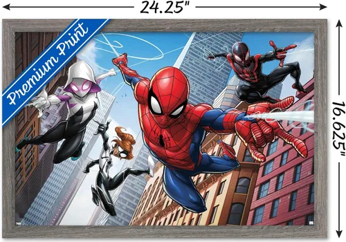 Vista 3 de Trends International Marvel Comics - Póster de pared de Spider-Man - Web Heroes, 14.725 x 22.375 pulgadas, versión enmarcada de madera de granero