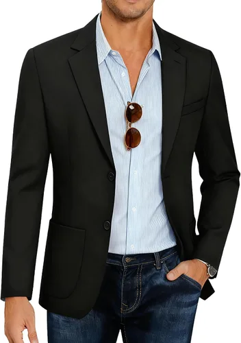 Vista 21 de COOFANDY Mens Blazer Casual Slim Fit Sport Coats Lightweight Sport Jacket Linen Textured Blazer, Two Button Suit Jacket, Patch Pockets, Plaid B