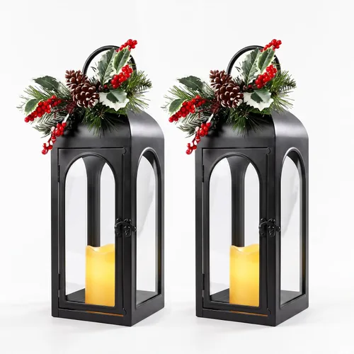 Vista 14 de Bdor Christmas Lanterns 2 Pack with LED Candles for Christmas Porch Decor