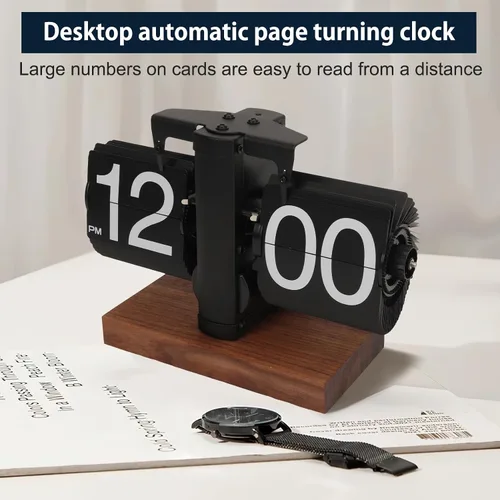 Vista 6 de Reloj de escritorio abatible, reloj digital retro de mesa abatible, decoración moderna de mediados de siglo, funciona con pilas, funciona