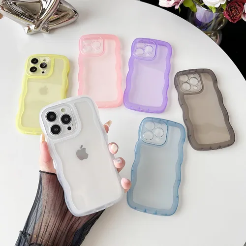 Vista 2 de Caseative Funda para iPhone 13 Pro, funda de teléfono suave transparente con marco ondulado rizado de color sólido (negro, 13 Pro) Solid