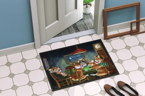 Vista 4 de Caroline's Treasures 7416MAT Corgi Playing Poker - Felpudo de 18 x 27 pulgadas, para interiores y exteriores, para entrada, antideslizante, lavable