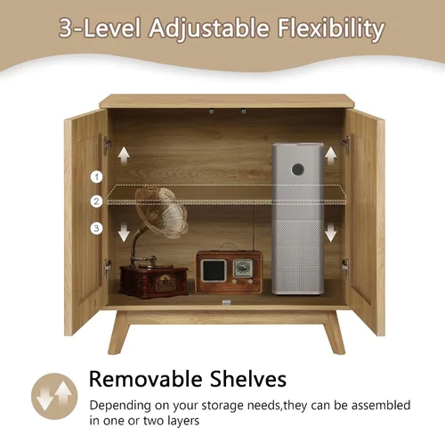 Vista 4 de Aparador bohemio, moderno de mediados de siglo, aparador de credenza acanalado con almacenamiento para cocina, comedor, oficina, sala de estar, TV