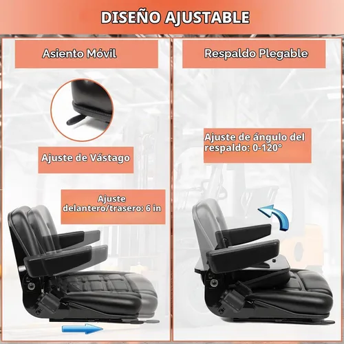 Vista 5 de Asiento universal para montacargas, asiento para tractor con micro interruptor, apoyabrazos y cinturón de seguridad, para tractor, excavadora