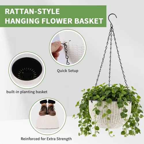 Vista 4 de 4 juegos de macetas colgantes de riego automático de 8.2 pulgadas, adecuadas para plantas de interior y exterior, macetas con cadenas colgantes