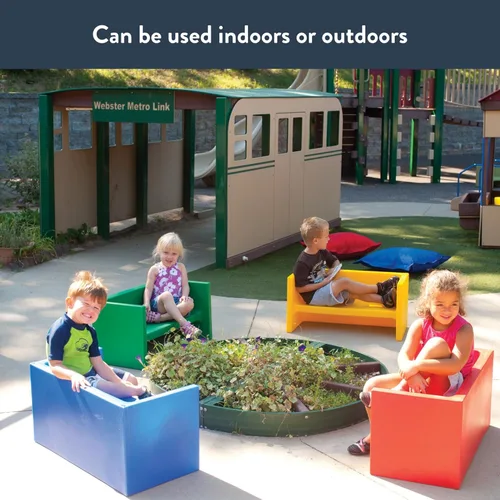 Vista 2 de Children's Factory Adapta-Bench, CF910-029 Azul, asientos flexibles para niños, aulas, muebles preescolares y de guardería, sillas para niños