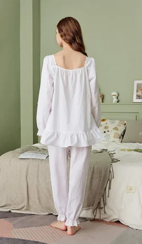 Vista 4 de Sharebeauty Pijama casual de algodón de estilo vintage para mujer Top y pantalones