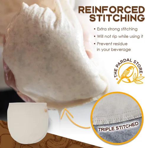 Vista 2 de Bolsa XXL de leche de nuez de 14 x 14 pulgadas, 100% algodón orgánico sin blanquear, fácil de limpiar, bolsas de colador de leche de nuez/estopilla