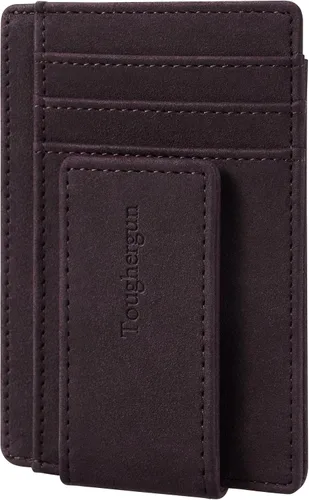 Vista 18 de Cartera minimalista Toughergun para hombres con clip de dinero magnético, cartera de cuero, tarjetero de crédito con bloqueo RFID Negro