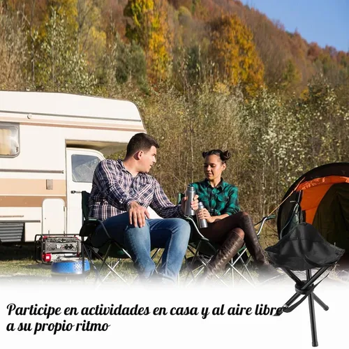 Vista 5 de Taburete plegable portátil para acampar, asiento de trípode para viajes al aire libre, sillas de camping plegables negras para camping, fiesta Negro