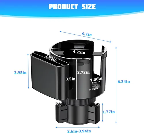 Vista 2 de Expansor de portavasos para automóvil, adaptador multifuncional 2 en 1 para vasos de bebidas con base ajustable, soporte para botella de agua