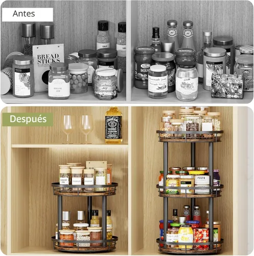 Vista 6 de LAMU Organizador Lazy Susan de Especias de Madera de 10 Pulgadas, Organizador de Especias de 2 Niveles para Gabinete, Encimera, Cocina, Superficie