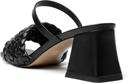 Vista 5 de Eldof Sandalias trenzadas cuadradas para mujer, puntera abierta, sin cordones, tacón de bloque, pantuflas tejidas de dos correas de tacón grueso