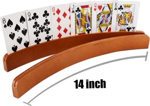 Vista 3 de Yuanhe Porta cartas de madera - Bandeja curvada para juegos de cartas, juego de 4