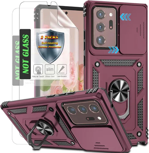 Vista 8 de Funda protectora para teléfono con cubierta deslizante para cámara, soporte de anillo magnético y 2 películas autorreparables Compatible