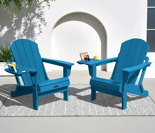 Vista 34 de SERWALL Silla Adirondack plegable para exteriores, silla de patio con portavasos - Ejército