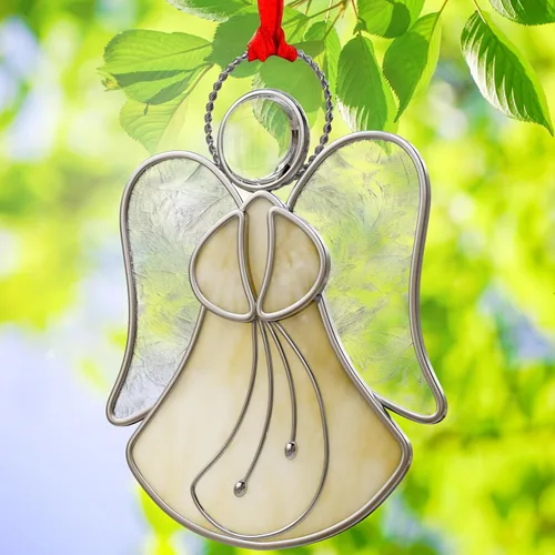 Vista 18 de Atrapasoles de Vidrio Emplomado para Ventanas Colgantes de Ángel Azul Adorno Personalizado de Metal Regalos Decorativos para Mamá Abuela Amiga