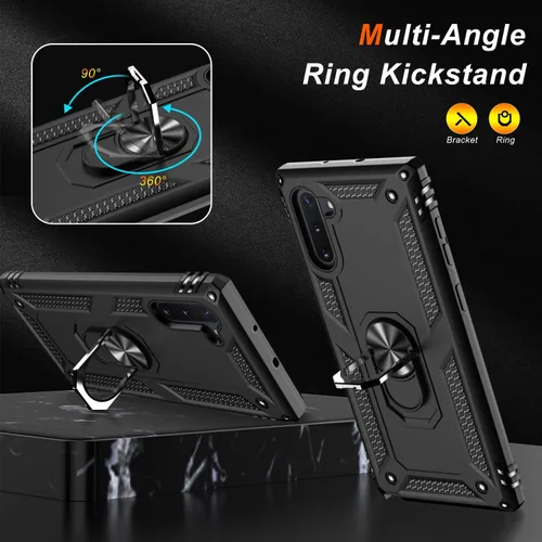 Vista 4 de LUMARKE Funda protectora para Galaxy Note 10, pasa 16 pies, prueba de caídas de grado militar, resistente con soporte de anillo magnético, Negro
