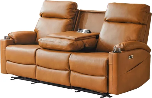 Vista 8 de Sofá reclinable eléctrico – Sofá reclinable de 3 plazas, sofá de piel sintética, asiento de cine en casa con respaldo medio abatible, sofá