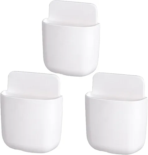 Vista 9 de Paquete de 3 soportes para control remoto de montaje en pared, organizador de carga de teléfono sin agujeros, contenedores de almacenamiento de Azul