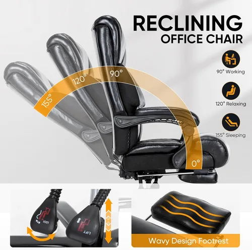 Vista 4 de Silla de oficina ejecutiva grande y alta, 500 libras, silla de escritorio de piel sintética resistente, altura ajustable de 90° a 155°, silla