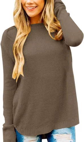 Vista 12 de MEROKEETY Suéteres de manga larga casuales para mujer 2025 con cuello redondo suelto, suéteres de punto estilo pulóver para otoño e invierno Beige