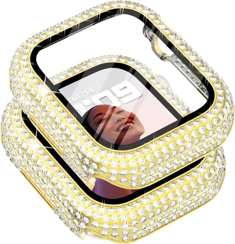 Vista 15 de Surace - Carcasa de 1.49 pulgadas compatible con Apple Watch con protector de pantalla, caja protectora general con diseño de diamantes brillantes