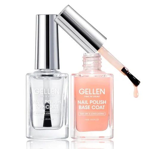 Vista 12 de GELLEN Esmalte de uñas base transparente, capa superior, base con tinte rosa claro y capa superior brillante sin necesidad de limpieza