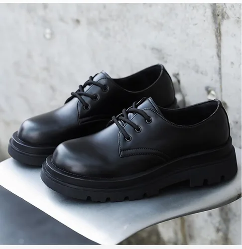 Vista 3 de Zapatos de cuero genuino con suela gruesa y puntera redonda con cordones de cuero clásico de moda Boost Business Oxford Derby