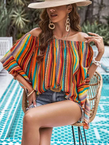 Vista 3 de Verdusa Blusa holgada de media manga con hombros descubiertos para mujer