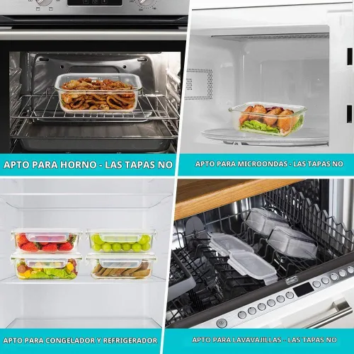 Vista 3 de Bayco - Paquete de 6 recipientes de vidrio para comidas preparadas, recipientes de almacenamiento con tapas, cajas bento herméticas, sin bisfenol A