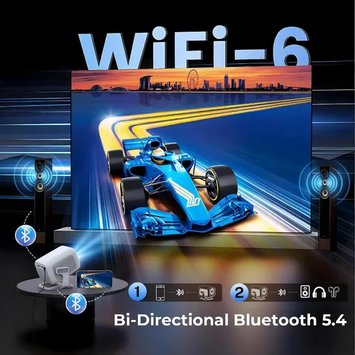 Vista 13 de Proyector Mini Inteligente Nativo 1080P con WiFi 6 Bluetooth 5.4, Full HD 4K compatible con enfoque automático y Keystone, aplicaciones integradas