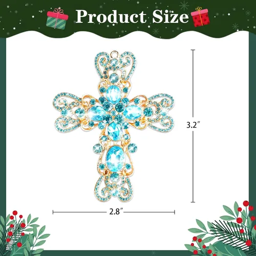 Vista 8 de JUESMOS Adorno navideño de cruz azul 2024 – Cruz de metal, adornos religiosos cristianos de Navidad, recuerdo para la natividad, regalos