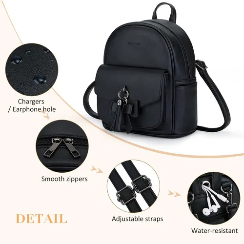Vista 5 de ECOSUSI Mini mochila para mujer, bonita mochila pequeña con lazo para mujer, de cuero, con borla