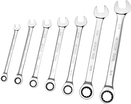 Vista 3 de Jetech Juego de llaves combinadas de trinquete de 7 piezas, llaves de engranaje de grado industrial, diseño de 12 puntos, trinquete de 72 dientes