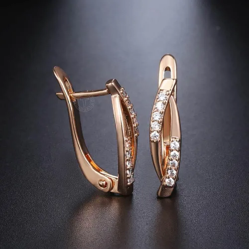 Vista 5 de 2024 New 585 Rose Gold Color Earrings For Women Girls Hollow Flower Pattern Luxury Wedding Earring Fashion Jewelry Valentines Gifts Fashion