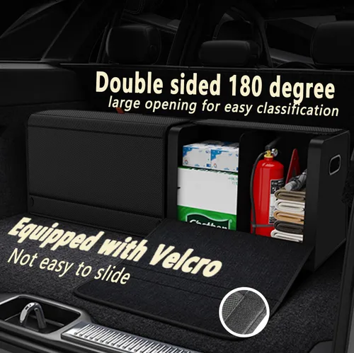 Vista 4 de GMQ Organizador de maletero de automóvil para SUV, organizadores de automóvil y almacenamiento con almacenamiento plegable, gran capacidad para SUV