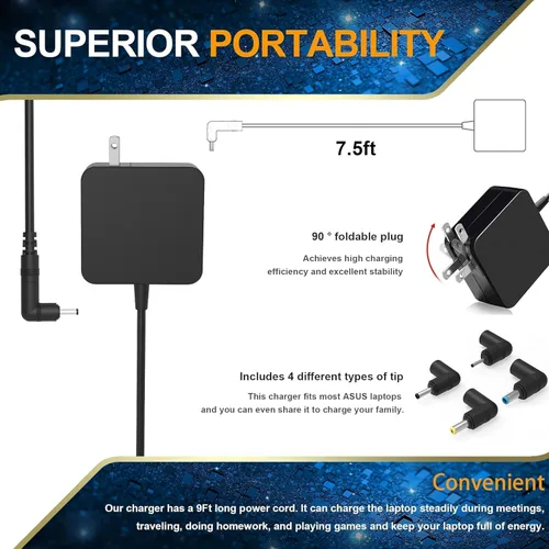 Vista 3 de Cargador SZGUDULO de 65 W, 45 W, 33 W, compatible con portátil Asus