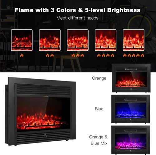 Vista 4 de Tangkula Soporte de TV con chimenea de 70 pulgadas, 750 W/1500 W, calentador eléctrico con control remoto, temporizador de 1-8 horas, 5 brillo