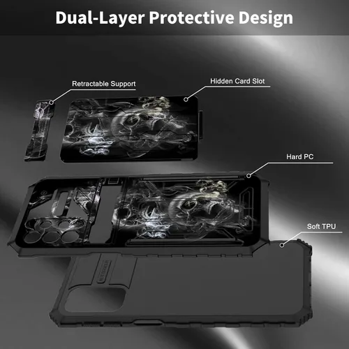 Vista 7 de Funda para Samsung Galaxy A53 5G con ranura desmontable para tarjetero, función atril, doble capa, resistente, a prueba de golpes, funda oculta