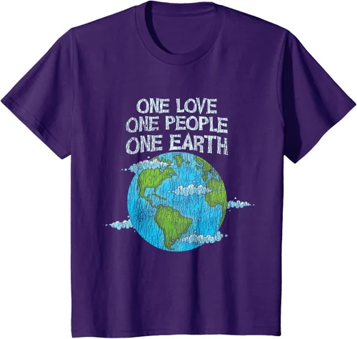 Vista 20 de Vintage One Love One People Planet Cambio climático Día de la Tierra Camiseta Negro